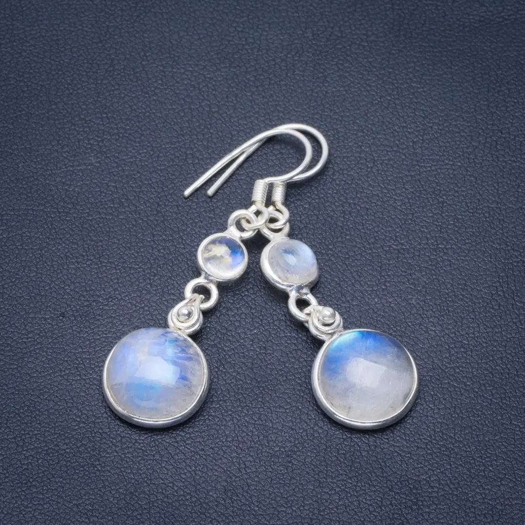 

Natural Rainbow Moonstone Handmade Unique 925 Sterling Silver Earrings 1.75" B2471