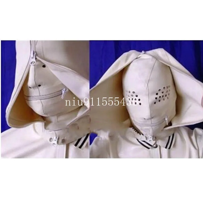 

White Natural Latex Double-deck Hood Rubber Mask 100% Handmade for Men Halloween Cosplay Costume