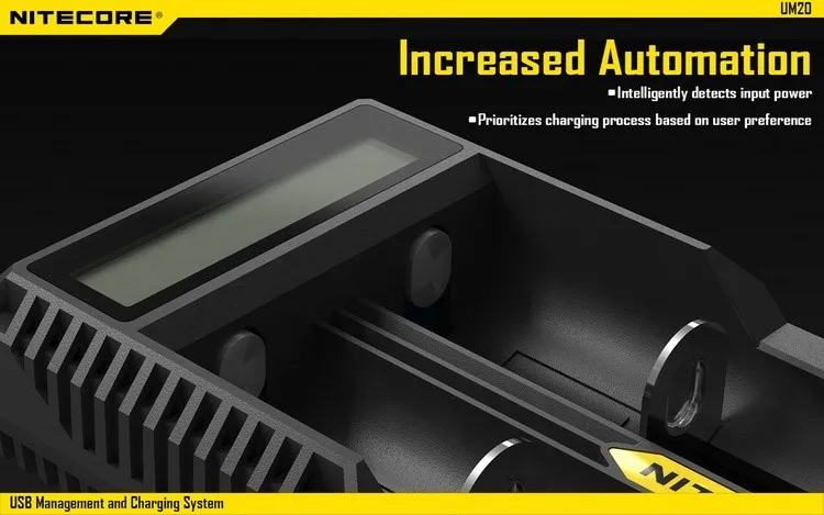 Nitecore UM20 умное зарядное устройство ЖК-дисплей зарядное устройство Универсальный зарядное устройство Nitecore с usb-кабелями 18650 16340 14500