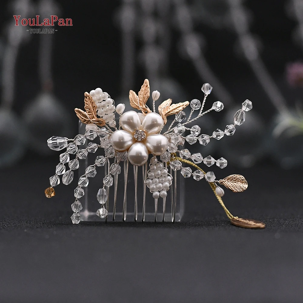 

YouLaPan HP69 Wedding Headband Bride Comb Bridesmaid Headpiece Golden Hair Jewelry Accessories Freshwater Pearl Bridal Hair Clip