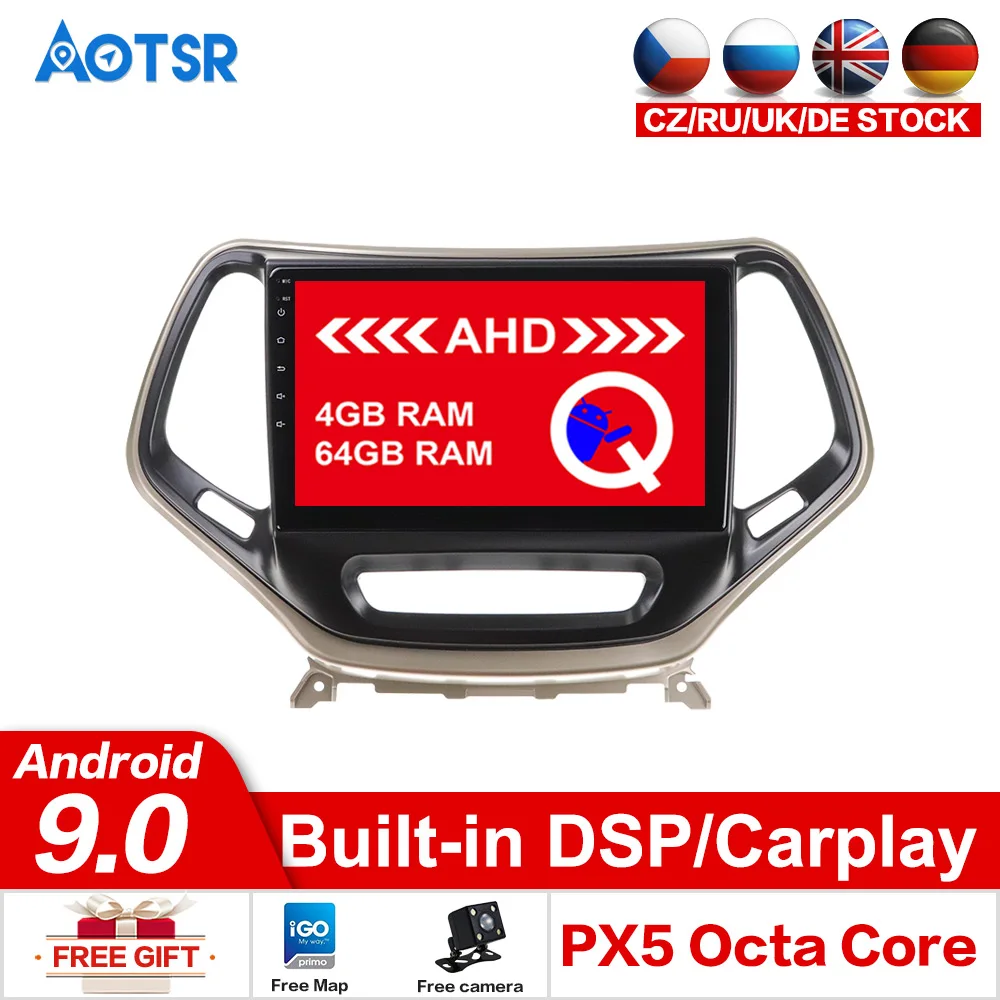 AOTSR Android 9 0 64G Автомобильный GPS трекер для JEEP Cherokee 2014 2019 радио магнитофон головное