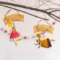 4 pcs vintage retro christmas angel doll decoration welcome door hanging plate wooden sign pendant xmas home decor