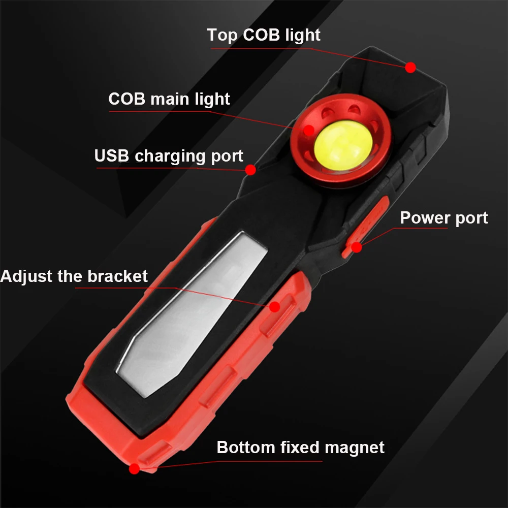 Светодиодный магнитный Рабочий фонарь с COB матрицей USB аккумулясветильник ручной