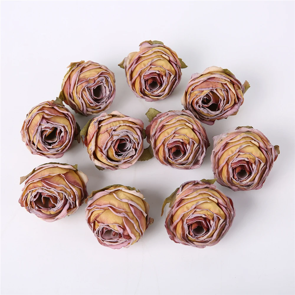 

5PCS Artificial Silk Rose Flower Head Burnt Edge Rose Fake Flower Head DIY Wedding Decorations Home Crafts Scrapbook Accessories