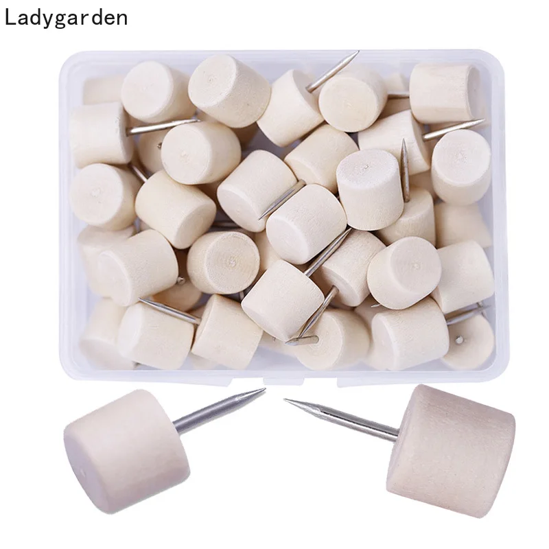 

200PCS 8x20mm Wooden Drawing Photo Wall Studs Cork Board Pins Thumbtack Pushpin Painting Office School Supplies Cylindrical Nail
