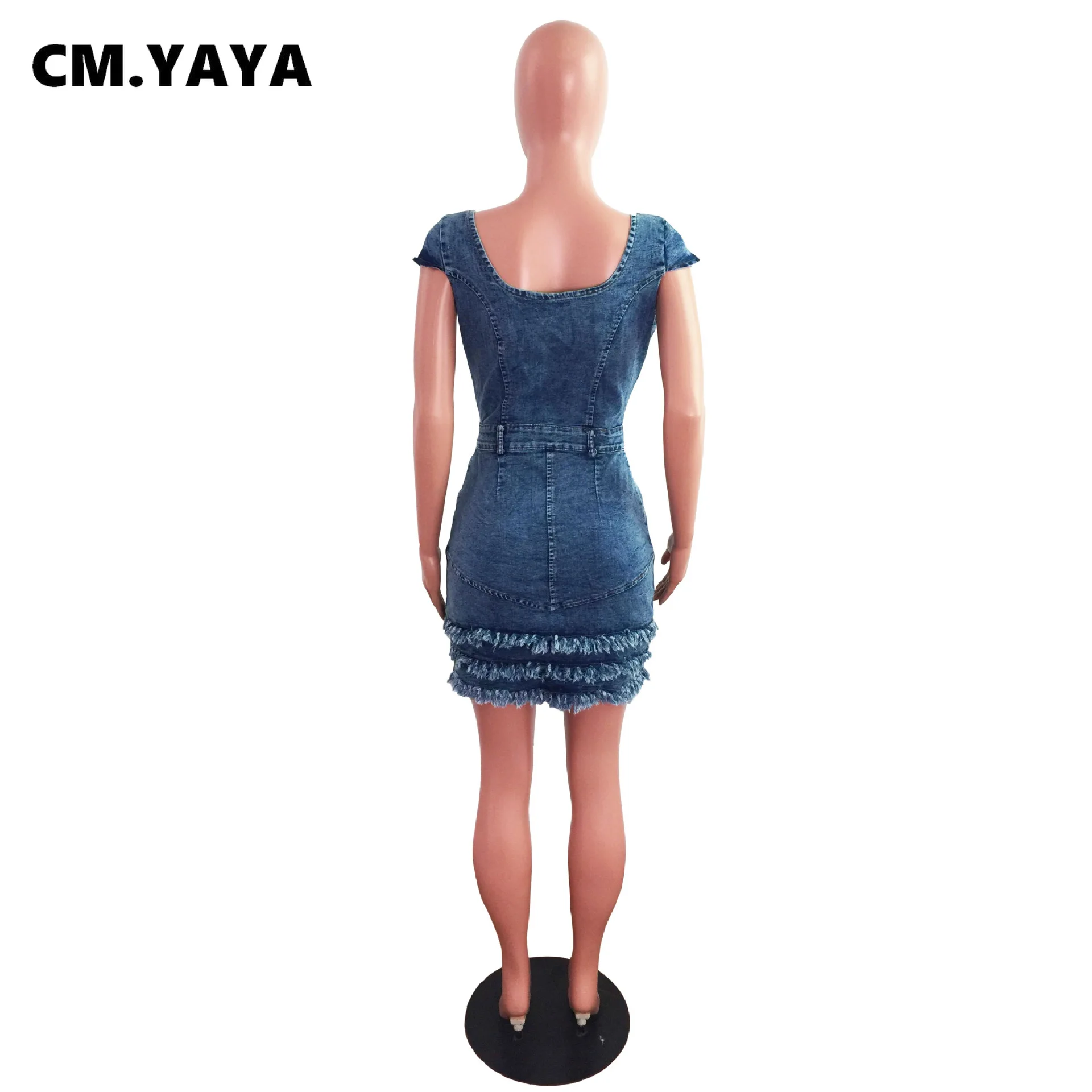 Женское джинсовое платье с бахромой CM.YAYA однотонное платье-трапеция коротким