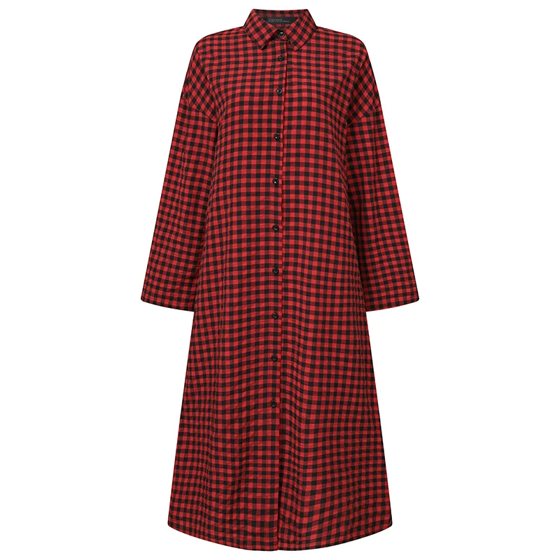 

Vintage Dress ZANZEA Women Autumn Long Sleeve Lapel Neck Loose Plaid Sundress Casual Checked OL Vestidos Plus Size Belted