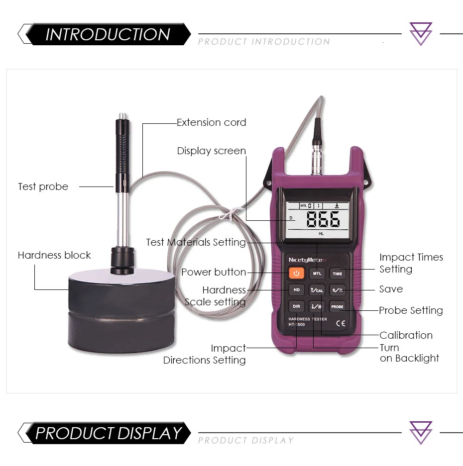 Nicety HT-1800 портативный Rebound Leeb Измеритель Твердости дюрометр HT1800 для металлической стали