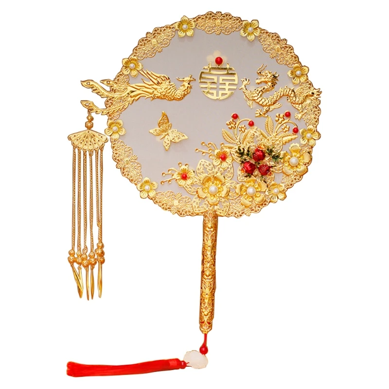 68UC-abanico de estilo chino Vintage para decoraci&oacute;n de bodas, abanicos decorativos para novia, redondos, de mano, para fiesta tradicional china-4