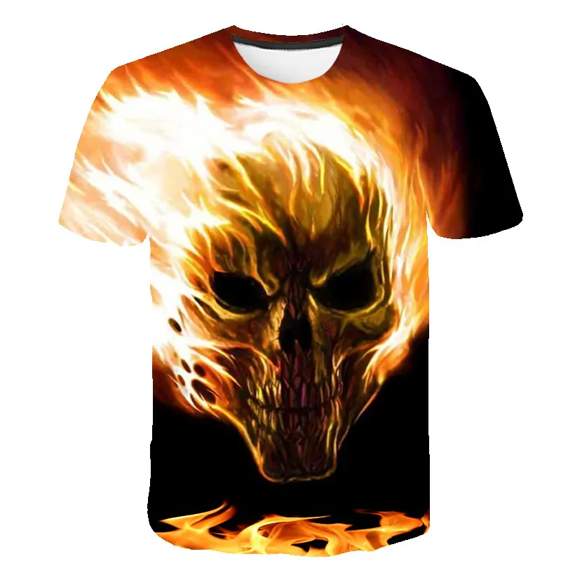 

3D T-shirt 2021 Summer New Men's T-shirt 3D Skull & Flame Fashion Short-sleeved Tops Street Round Neck T-shirt Unisex casual top