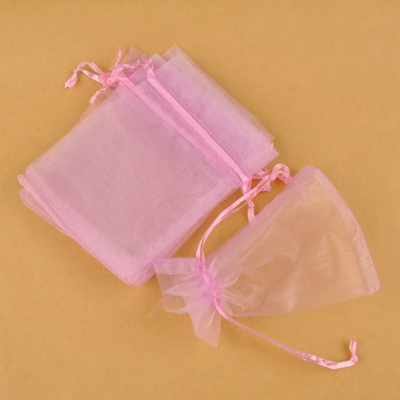 Pink 1000 шт 5x7 7x9 9x12 10x15 см сумки из органзы Ювелирные упаковочные сумки для свадебной вечеринки украшения Drawable Сумки Подарочные Пакеты - Цвет: Pink