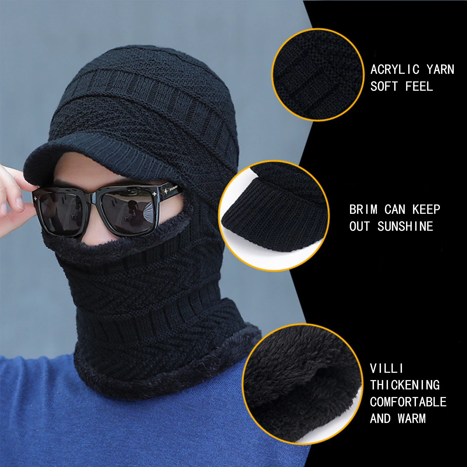 

Men Women Winter Stretchy Knitted Hat Neck Gaiter Full Face Cover Warm Balaclava