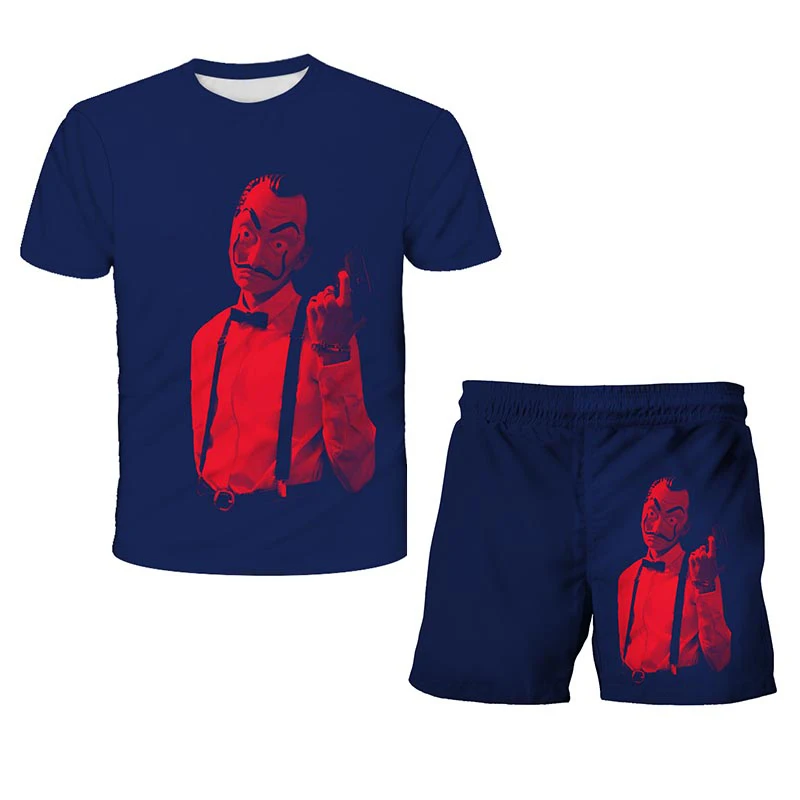 

La Casa De Papel 2 Pcs Tshirts+Pants 3D Print Graphics Summer BoyGirls Clothes Suits Children Shorts Short Sleeve Beach Shorts