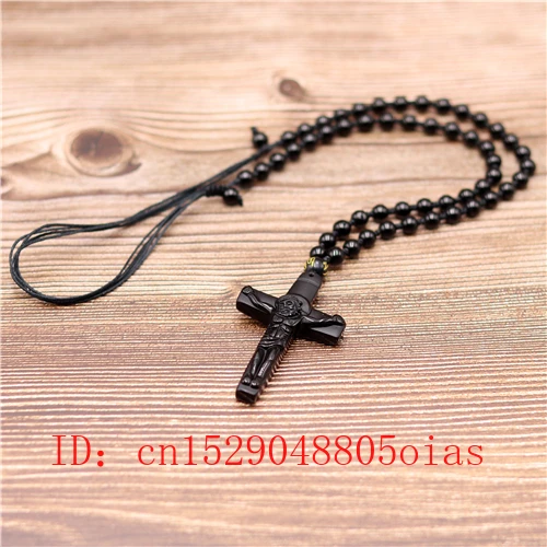 Натуральный черный обсидиан крест кулон бусы ожерелье модное очарование
