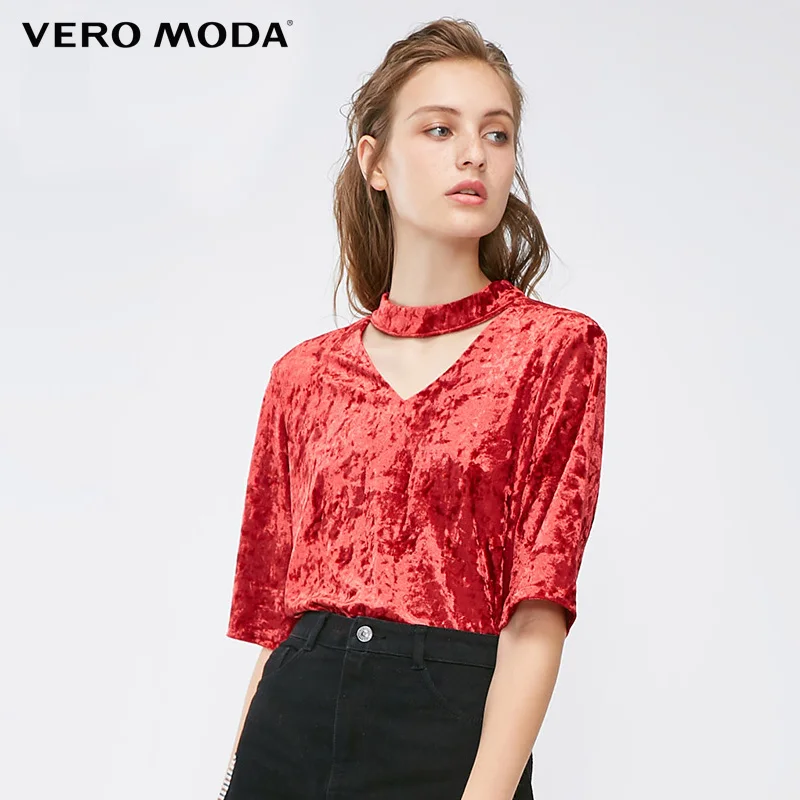 Vero Moda выдалбливают v-образным вырезом Вельветовая Осенняя ФУТБОЛКА | 3183T1501