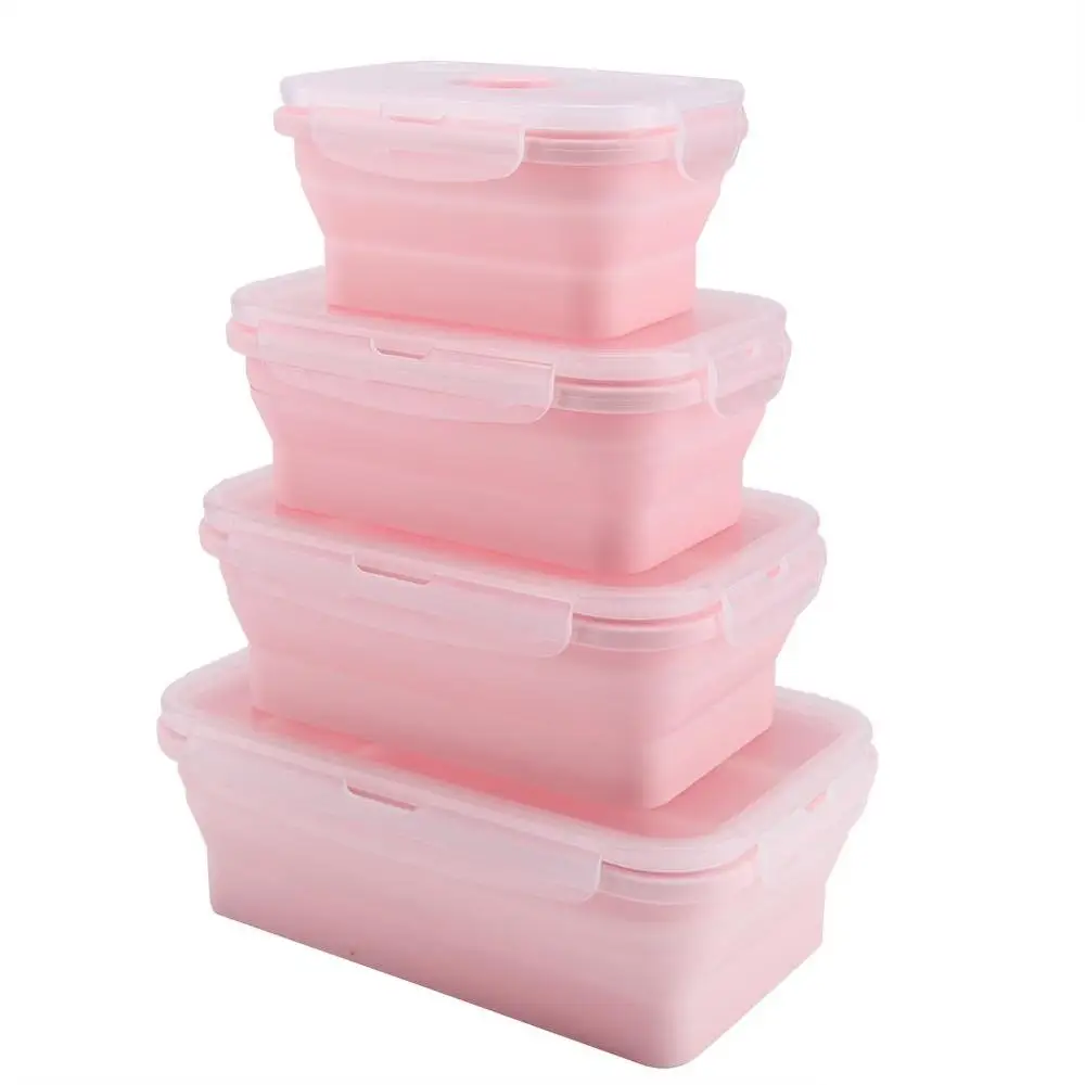 Портативный Силиконовый Ланч бокс 4 размера складной для микроволновой печи