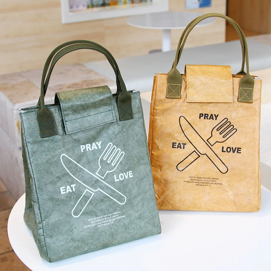 Insulation Bags Leakproof Tyvek paper Lunch box Portable Insulated bento bags Thermal Cooler Insulated Kraft bag oil water proof