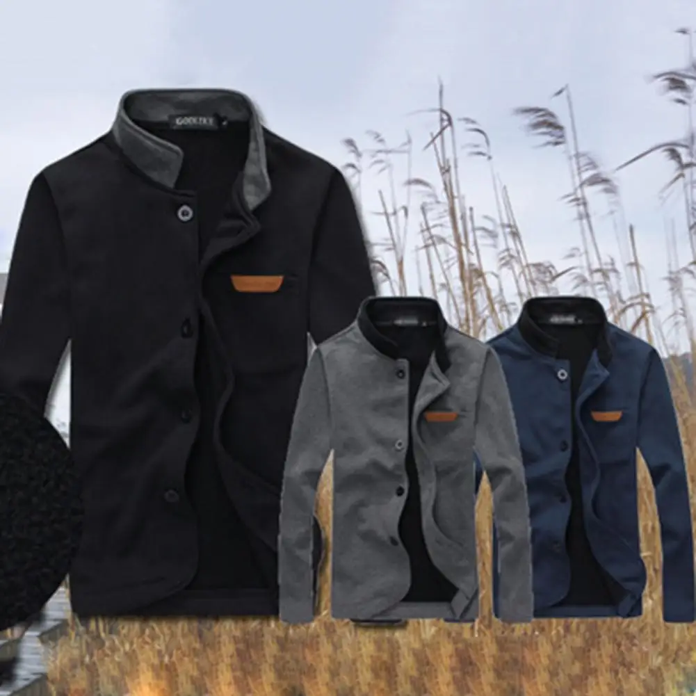 

Autumn Winter Men Casual Long Sleeve Pocket Buttons Coat Warm Jacket Outerwear Men Clothing 2021