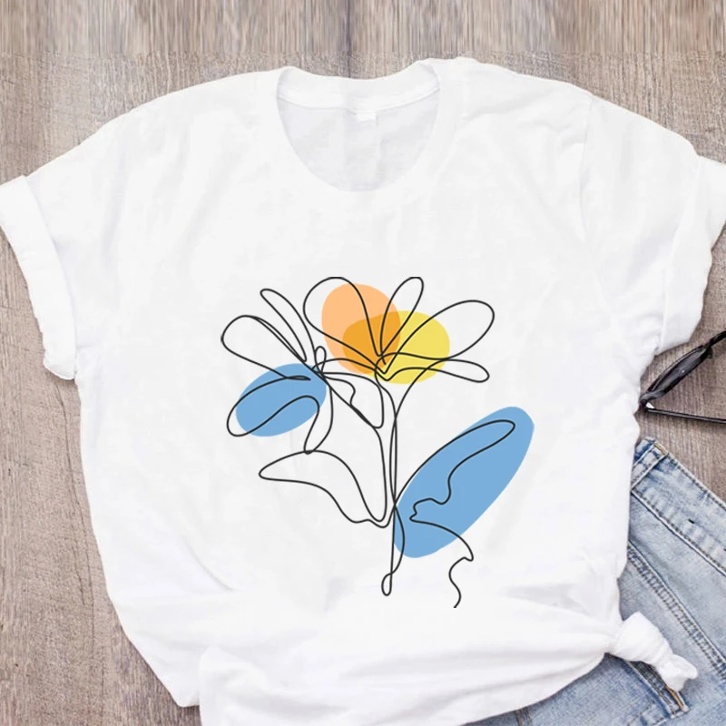 

Harajuku Flower Graphic Print Women T-Shirt Summer Casual Ladies Tops Female Short Sleeve Crewneck Tee Shirts Streetwear Tshirt