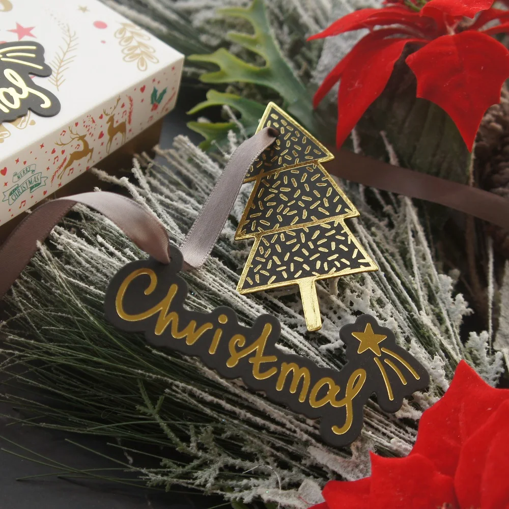 Большой размер 36 шт Рождество Черное золото дерево звезда форма подарок этикетка