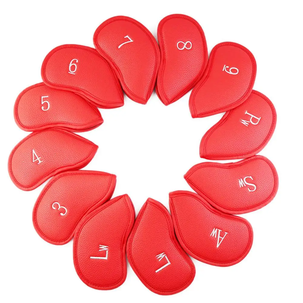 12pcs Red NRC Гольф Железный головной убор изысканный PU толстый из искусственной кожи гольф клуб Железный головной убор аксессуары - Цвет: 12pcs Red