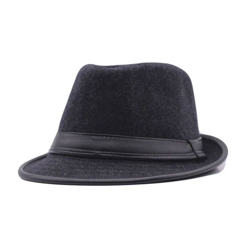

NEW Autumn Winter Retro Jazz Hats Middle aged Men Felt Fedoras Cap For Male Solid Trilby Panama Hat Black Bowler Hats