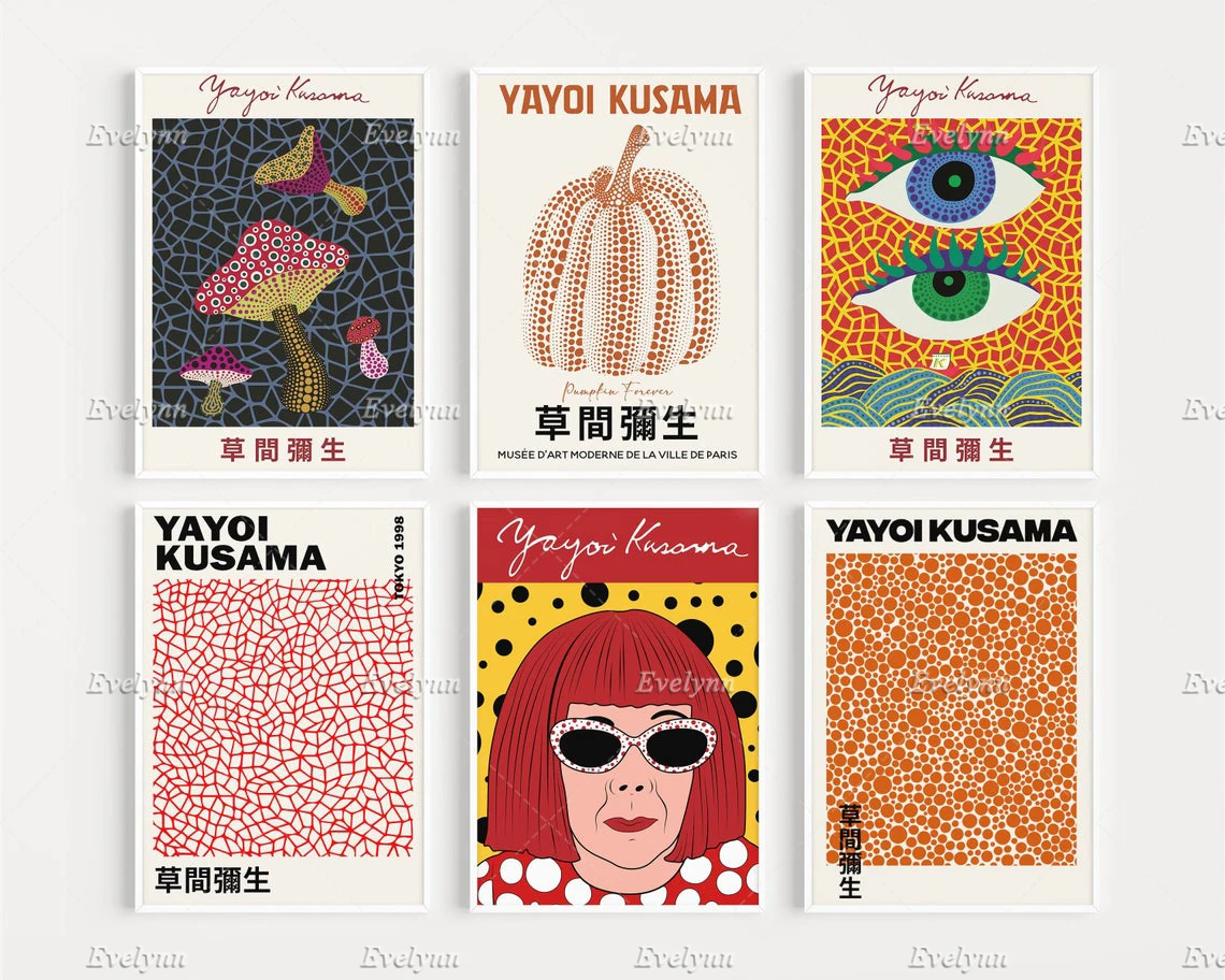 

Yayoi Kusama Posters, Gallery Canvas, Modern Wall Art, Japanese Art Print, Yayoi Kusama Home Decor, Art Print Set, Unique Gift