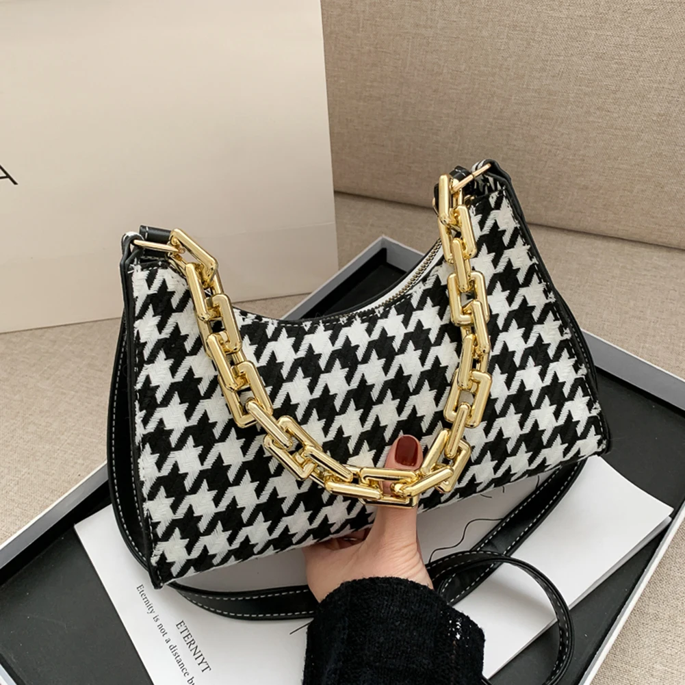 

Уличные модные сумки на плечо на цепочке, женская сумка Хобо из искусственной кожи в клетку, популярная простая Женская Повседневная сумка-...