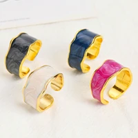 geometry wavy irregular colorful dripping oil metal width ring for girls party trendy resizable ring fine jewelry christmas gift