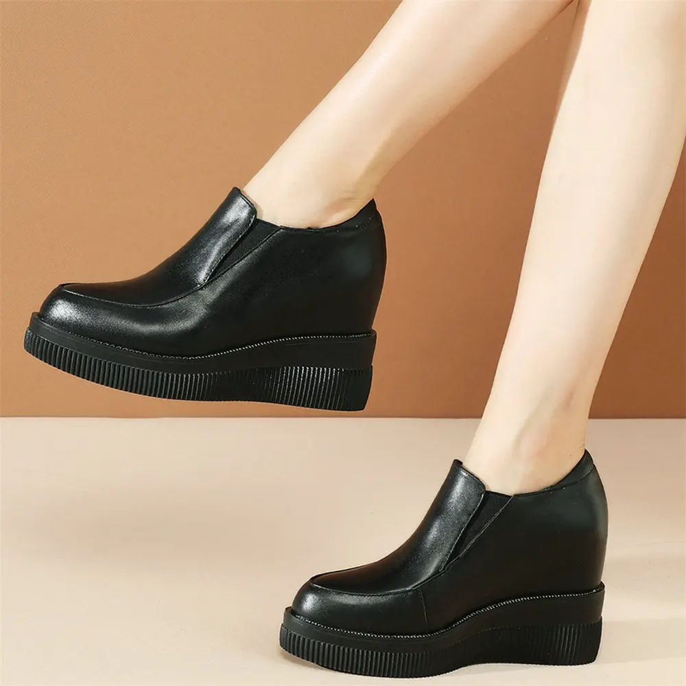 

Chunky Platform Pumps Shoes Women Genuine Leather Wedges High Heel Ankle Boots Female Round Toe Fashion Sneakers Casual Shoes