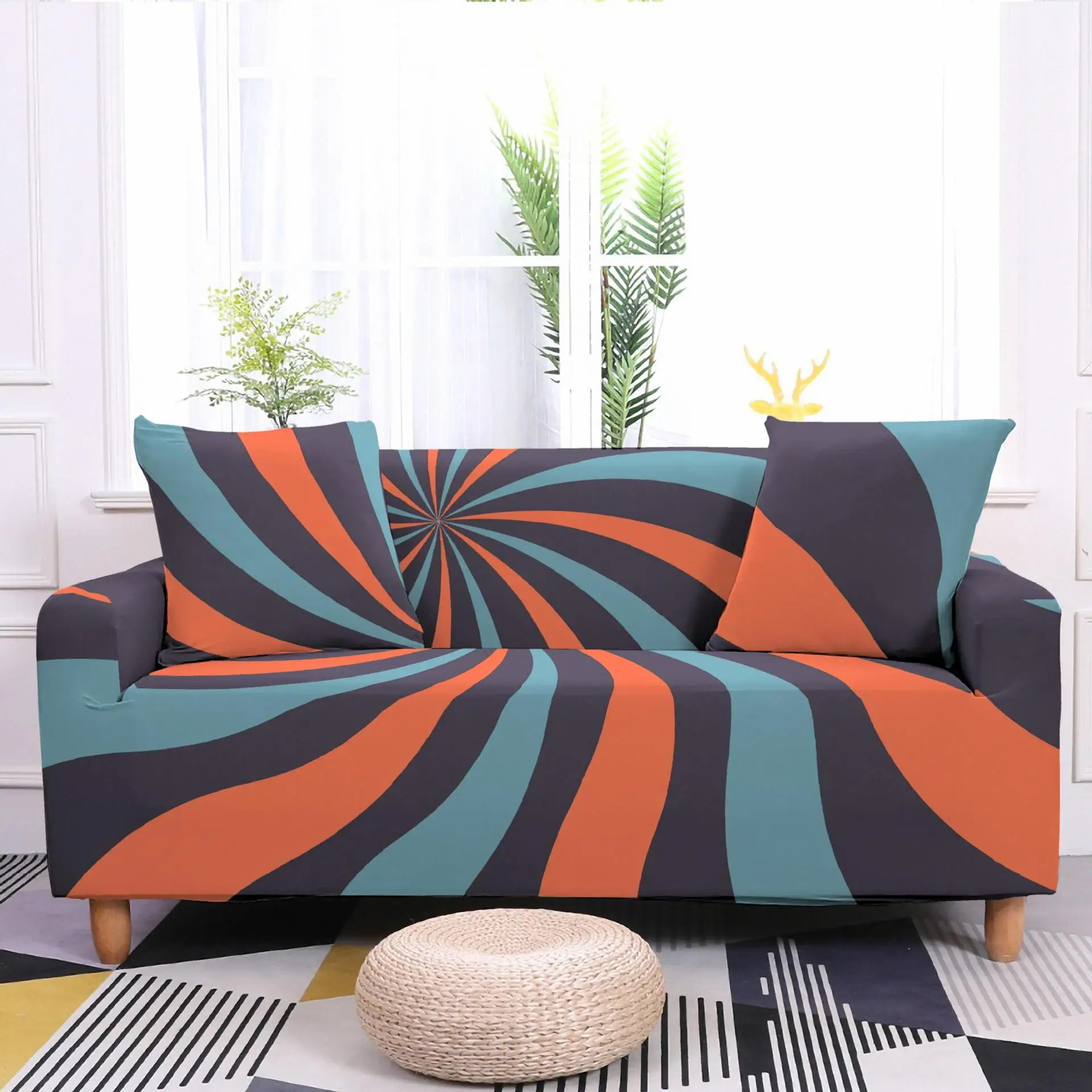 

Эластичный чехол для дивана, всесезонный Универсальный чехол с геометрическим рисунком, в полоску, для гостиной