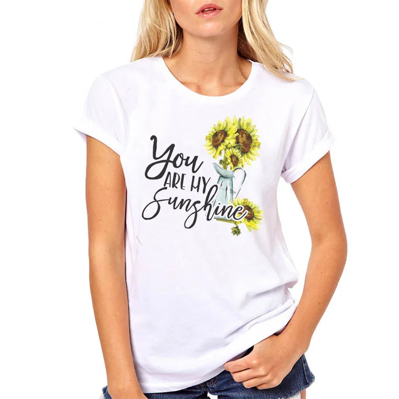 Женская одежда с принтом You Are My Sunshine летняя Милая женская футболка подсолнуха