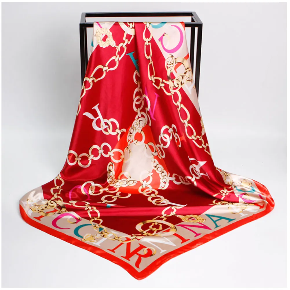 

Fashion Kerchief Silk Satin Neck Scarf For Women Print Hijab Scarfs Female 90*90cm Square Shawls and Wraps Scarves For Lady