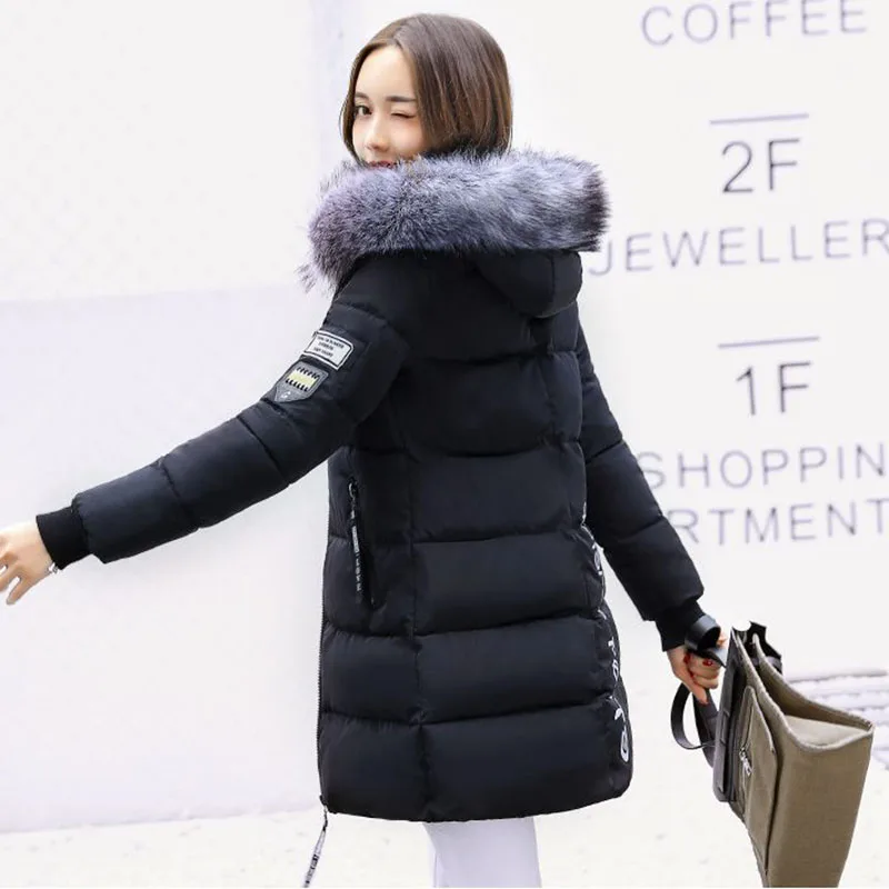 Women Winter Hooded Mid-long Jacket New Fashion Fur collar Thickening Warm Cotton Coat Casual Slim Female Parkas NZYD261A