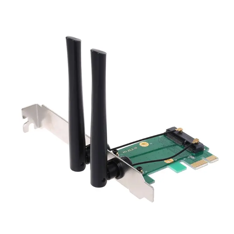 

2021 New Wireless Card WiFi Mini PCI-E Express to PCI-E Adapter 2 Antenna External PC