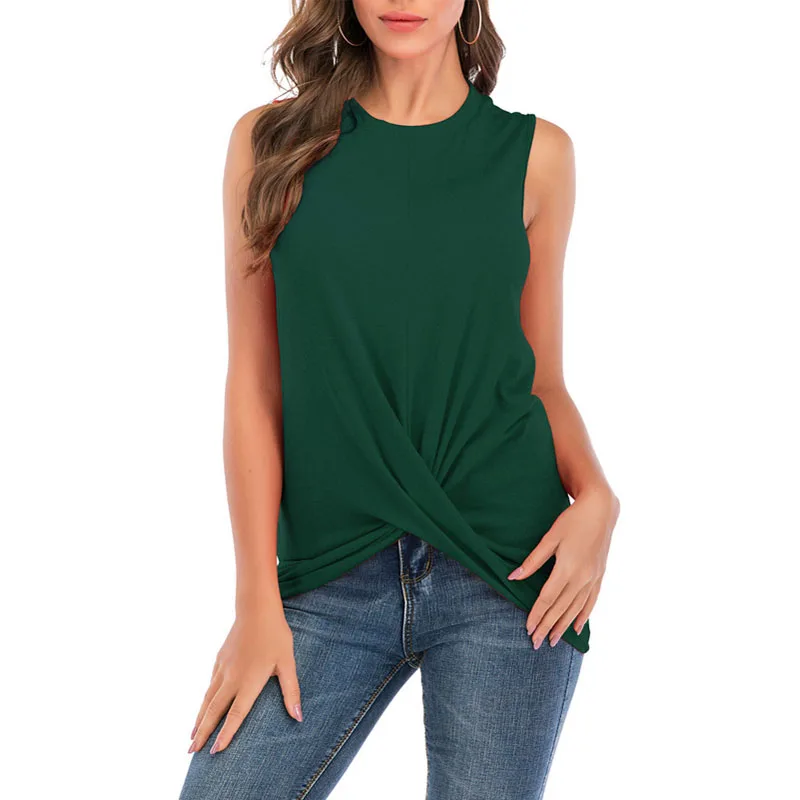 Женская футболка без рукавов CINESSD однотонный синий офисный топ с круглым вырезом