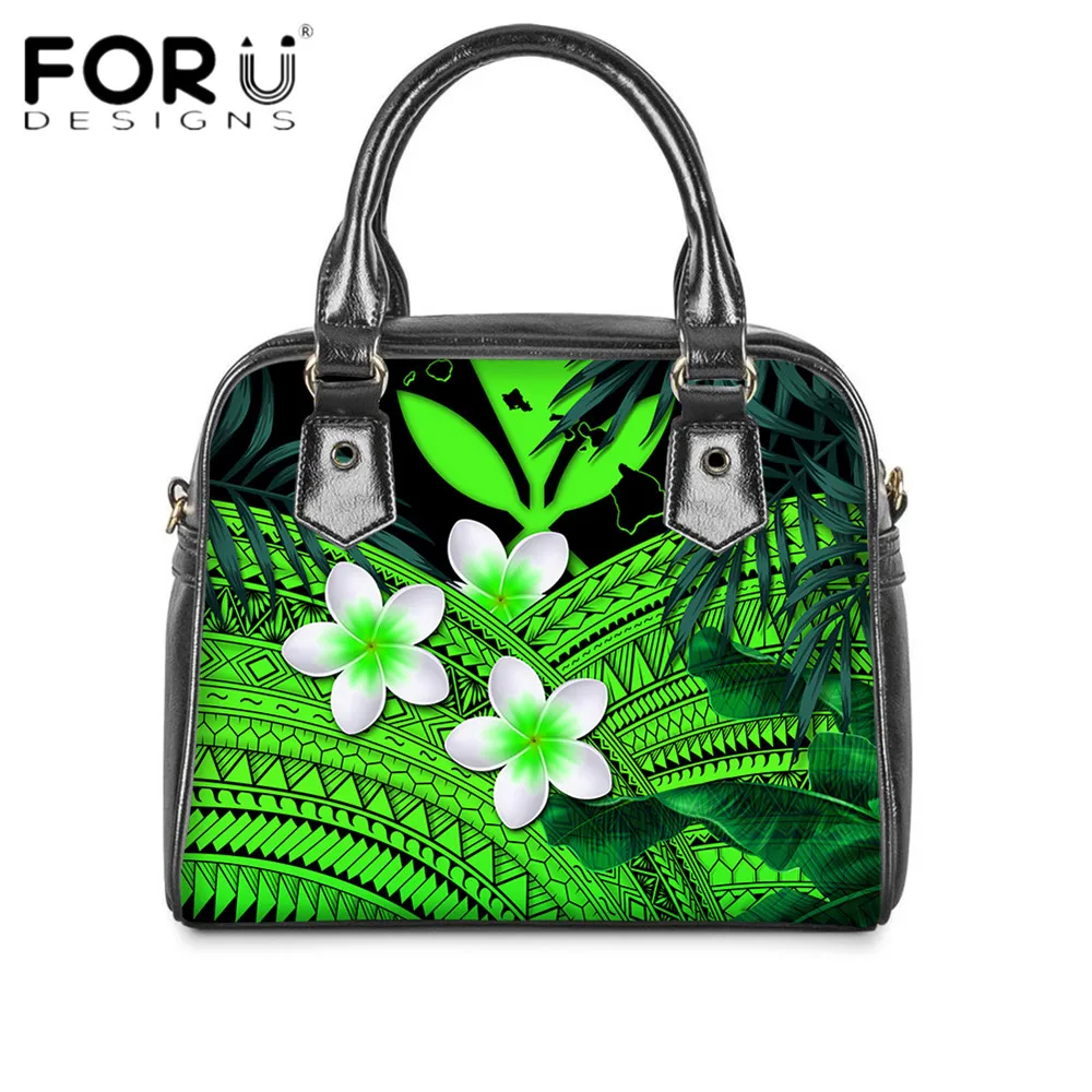 

FORUDESIGNS PU leather Purses Bags 2021 Luxury Design Women Messenger Bag Hawaii Polynesian Flower Print Ladies Handbag