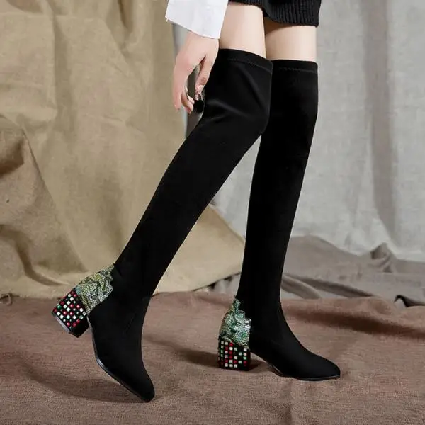 Bootee/женские резиновые сапоги г. Пикантные зимние сапоги до бедра на высоком каблуке на молнии женские ботинки с круглым носком для дождливой погоды - Цвет: 2