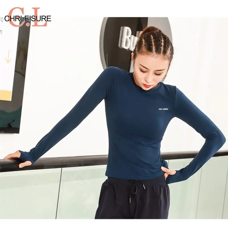 Женская эластичная облегающая футболка CHRLEISURE спортивный топ для бега женская