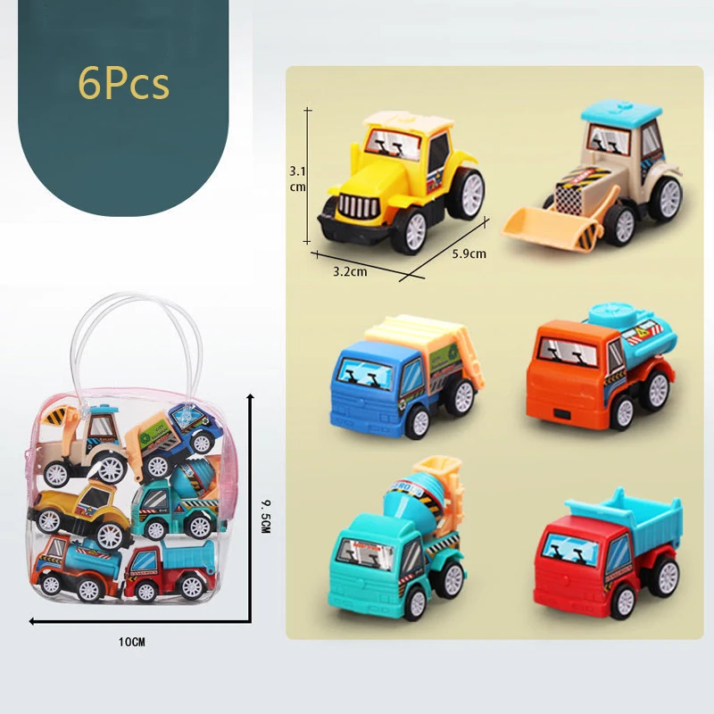 

6Pcs Model Car Toy Pull Back Mobile Vehicle Fire Truck Taxi Construction Model Baby Toy Mini Cars Gifts Kids Children