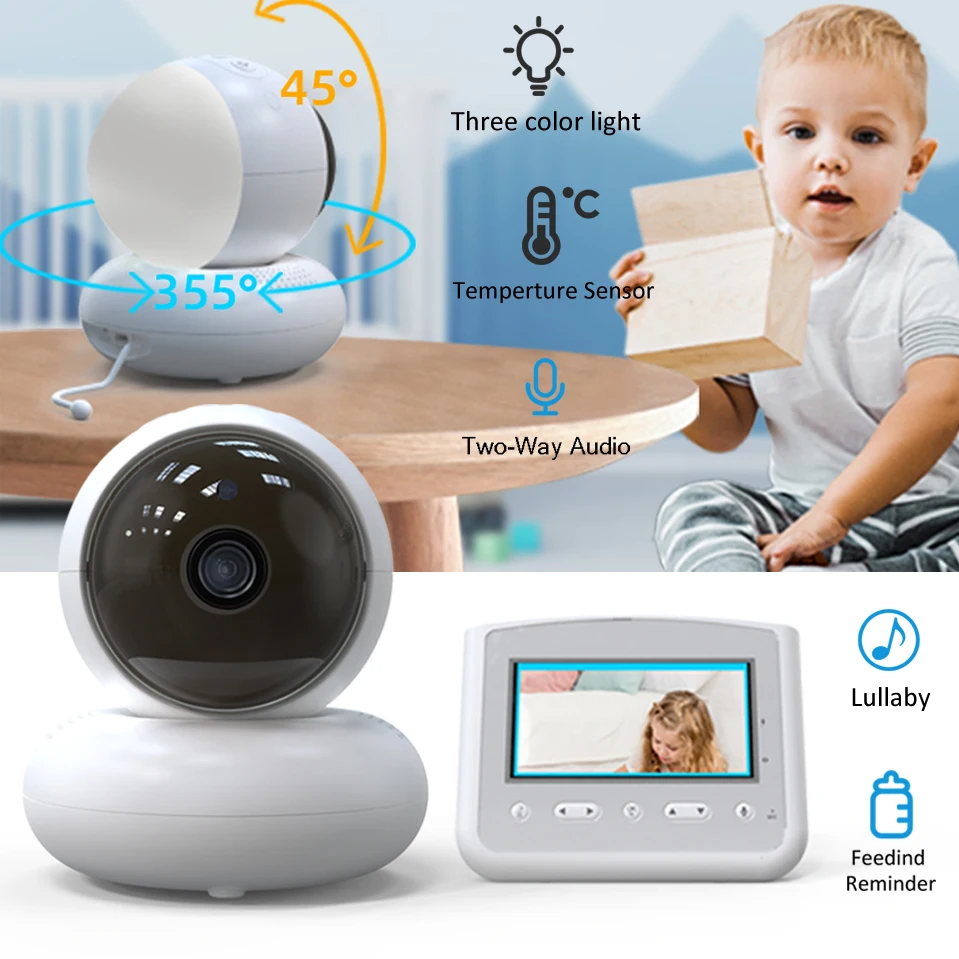 

Беспроводная видеоняня с ЖК-экраном 4,3 дюйма, ИК Ночное Видение, двусторонняя связь, 8 колыбельных, монитор температуры, видеоняня, детская камера