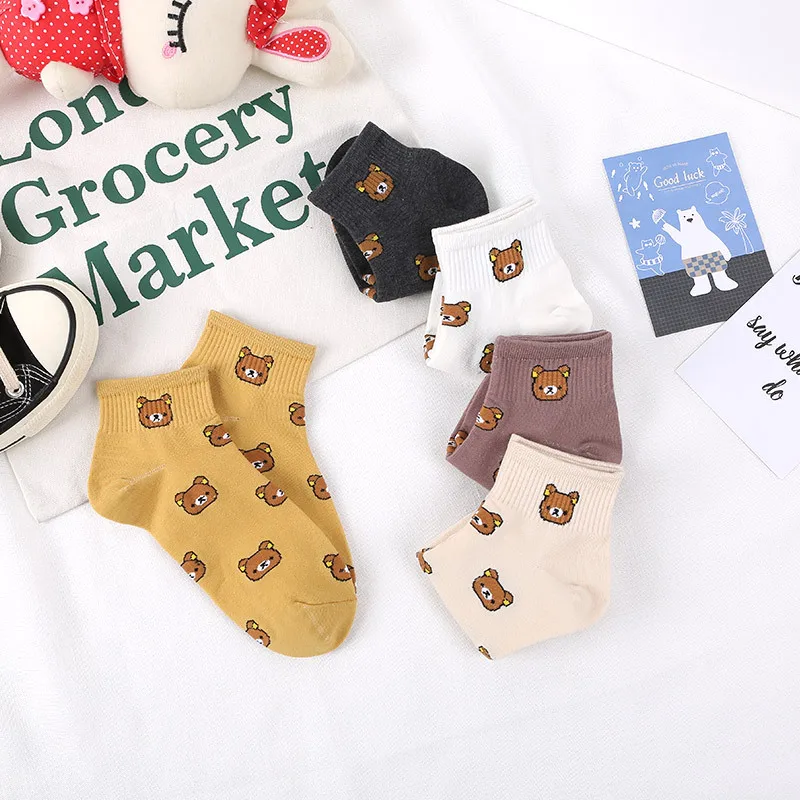 Прямая поставка короткие носки с мультяшным медведем Kuma Rilakkuma расслабляющий куб