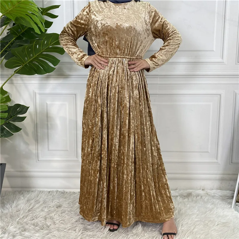 

New Autumn Winter Fashion Velvet Hijab Dress Turkey Kaftan Islam Clothing Abaya Dubai Muslim For Women Maxi Robe Caftan Marocain