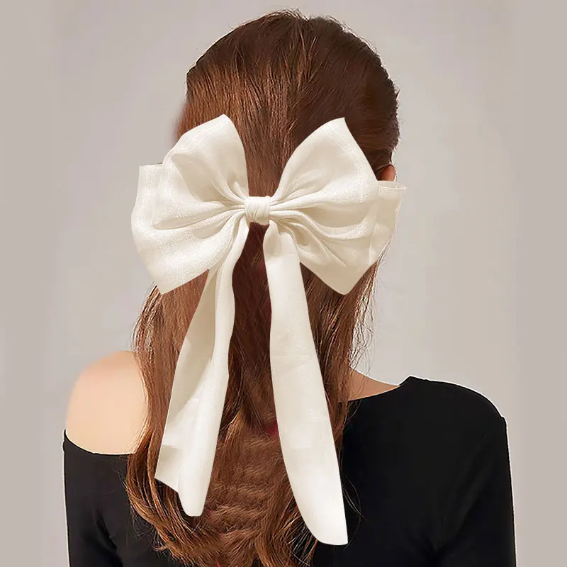 

Satin Bowknot Ribbon Hairpin Two-layers Bows Barrettes Metal Spring Clip Ponytail Candy Color Long Streamers Hair Accessories