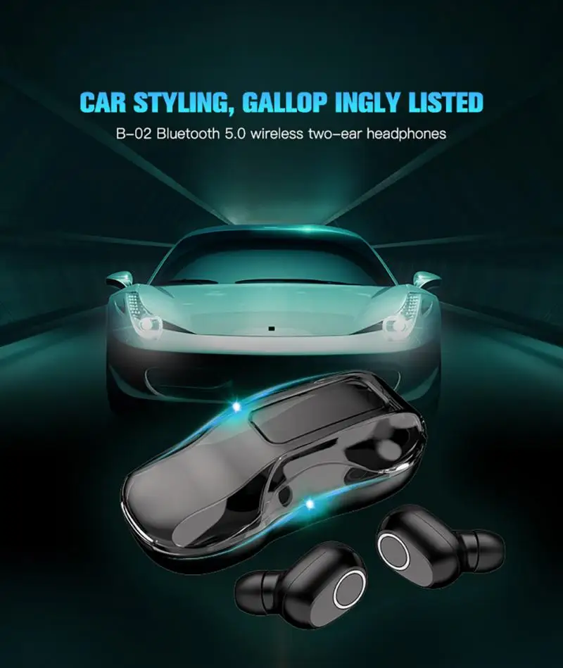 B02 автомобильные TWS Bluetooth V5.0 наушники 3D стерео Спортивные Беспроводные с двойным