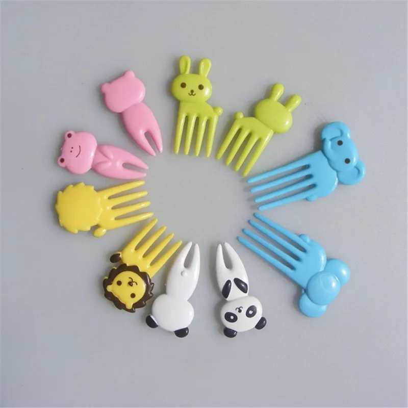 

Zollor 10PCS Cute Animal Fruit Fork Mini Cartoon Children Snack Cake Dessert Food Fruit Bento Lunches Party Decor Random Color