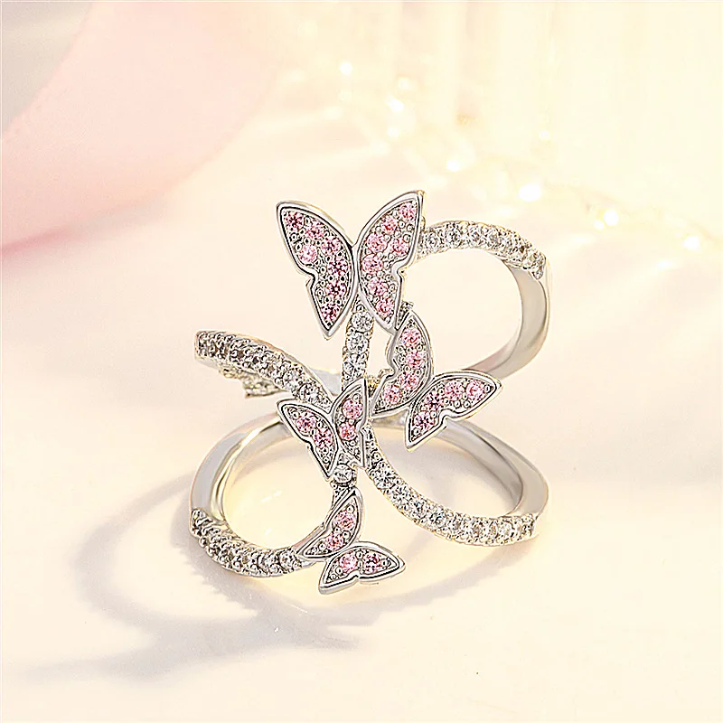 

New Fashion Zircon Wings Butterfly Ring for Women Rose Jewelry Ladies Party Jewelry Twist Ring Bijoux New Year 2021 Gifts