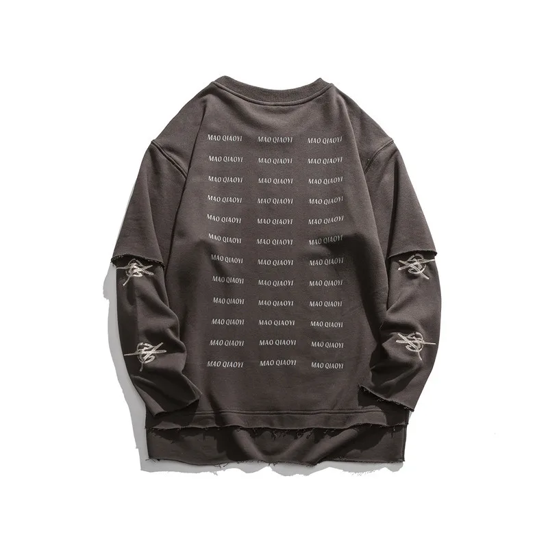 

2021 spring stitching fake two-piece sweater long sleeve loose printed men's top