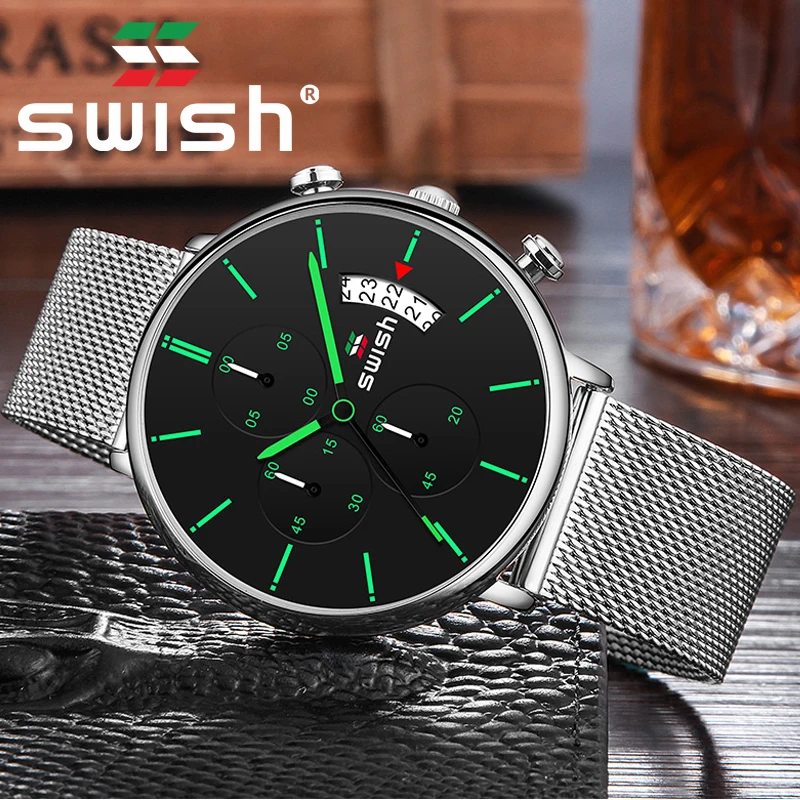 Часы наручные SWISH Мужские кварцевые спортивные брендовые светящиеся в стиле