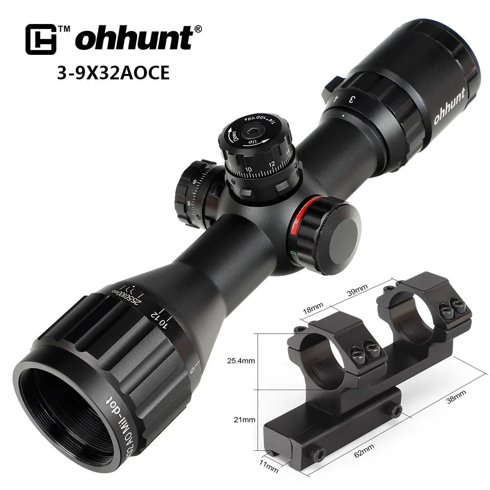 with Dovetail Rings Ohhunt охотничья оптика 3-9x32 AO Compact 1/2 половина Mil точка сетка оптические прицелы башенки Блокировка с солнцезащитным козырьком тактический прицел - Цвет: with Dovetail Rings